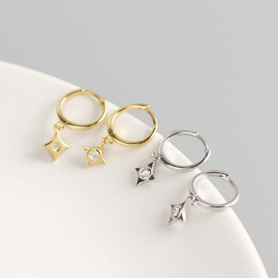 Dangling Polar Star Hoop Earrings 925 Sterling Silver Eye Studs GLAMOUR CHICCASTLE