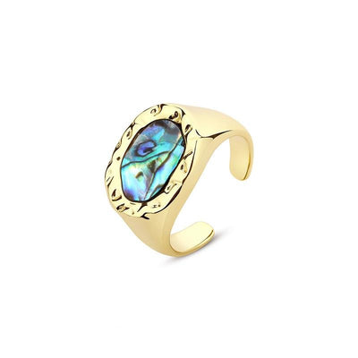 Elegant Geometry Sterling Silver Abalone Shell Adjustable Open Ring GLAMOUR CHICCASTLE