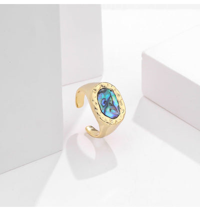 Elegant Geometry Sterling Silver Abalone Shell Adjustable Open Ring GLAMOUR CHICCASTLE