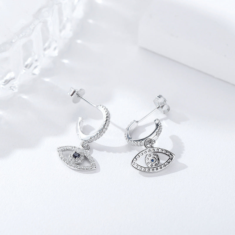 Elegant Unique S925 Sterling Silver Evil Eye Earrings with Zirconia Detailing GLAMOUR CHICCASTLE