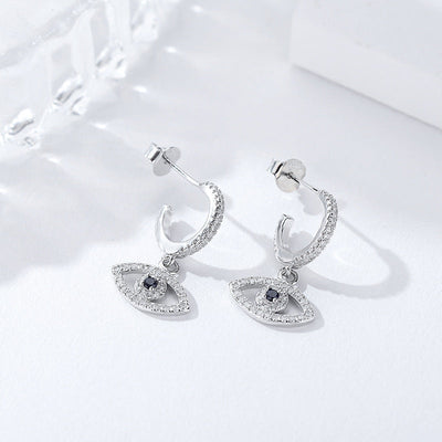 Elegant Unique S925 Sterling Silver Evil Eye Earrings with Zirconia Detailing GLAMOUR CHICCASTLE