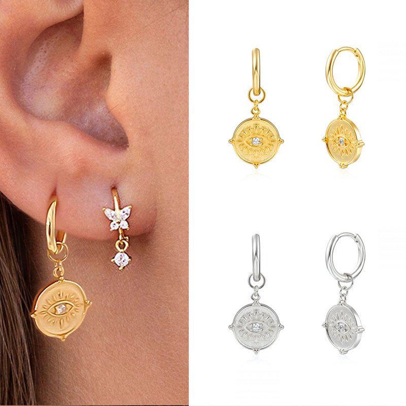 Evil Eye Hoop Earrings Gold Plated 925 Sterling Silver Evil Eye Studs GLAMOUR CHICCASTLE