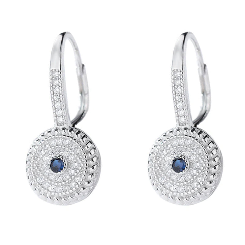 Sterling Silver Round Pendant Cubic Zirconia Evil Eye Earrings