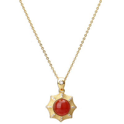 “Eye of Energy” Original Design Natural Red Agate Sun Necklace style GLAMOUR CHICCASTLE