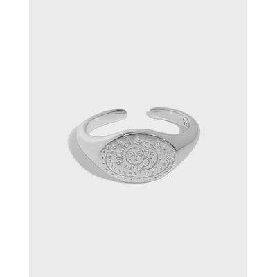 Geometric Elliptical Sun Moon Textured S925 Sterling Silver Open Ring GLAMOUR CHICCASTLE