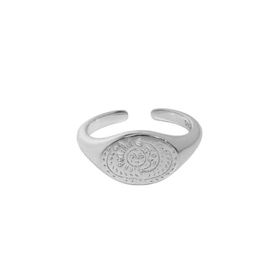 Geometric Elliptical Sun Moon Textured S925 Sterling Silver Open Ring GLAMOUR CHICCASTLE