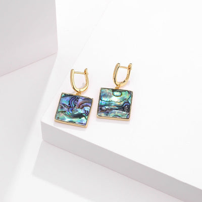 Geometry Square Abalone Shell Hoop Earrings Sterling Silver GLAMOUR CHICCASTLE