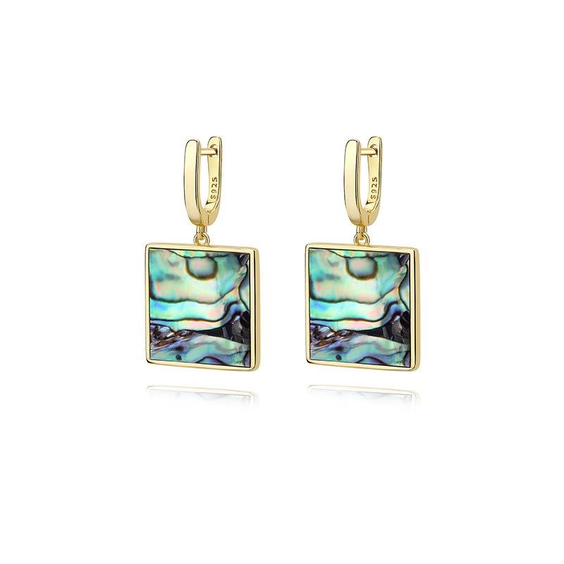 Geometry Square Abalone Shell Hoop Earrings Sterling Silver GLAMOUR CHICCASTLE