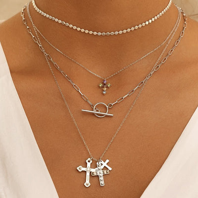 Gold Plated 925 Sterling Silver Three Cross Pendents Necklaces GLAMOUR CHICCASTLE