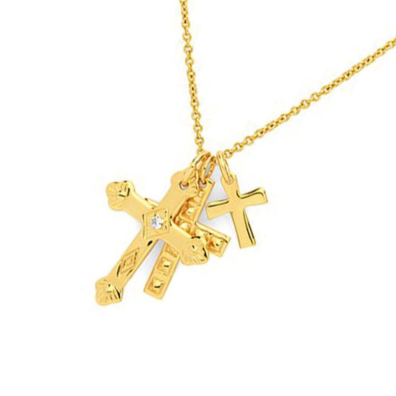 Gold Plated 925 Sterling Silver Three Cross Pendents Necklaces GLAMOUR CHICCASTLE