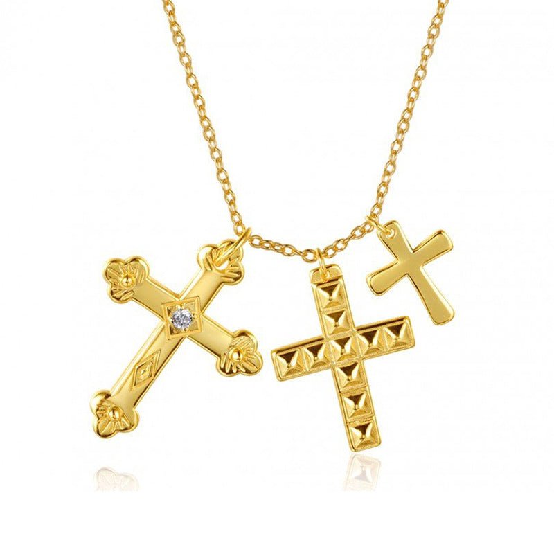 Gold Plated 925 Sterling Silver Three Cross Pendents Necklaces GLAMOUR CHICCASTLE