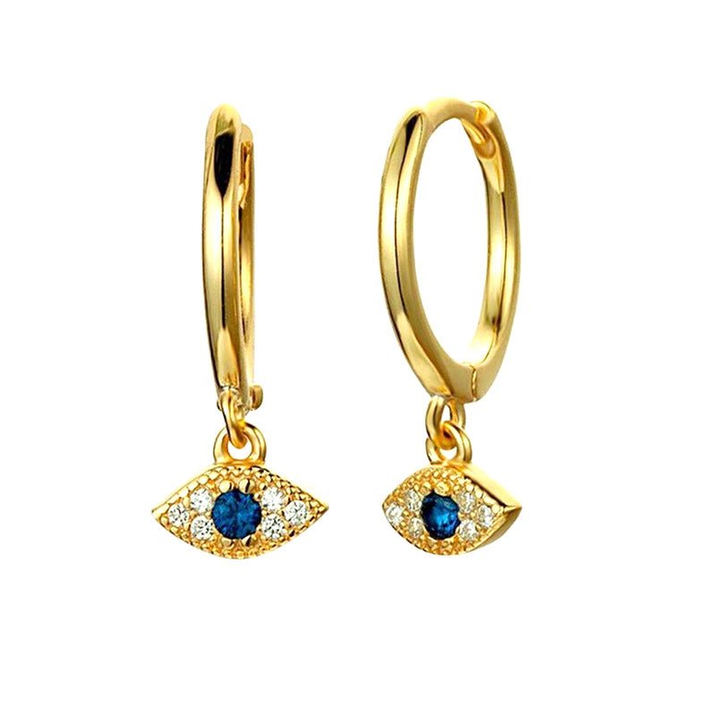 Gold Plated Blue CZ Evil Eye Earrings Huggie Hoop Earrings GLAMOUR CHICCASTLE