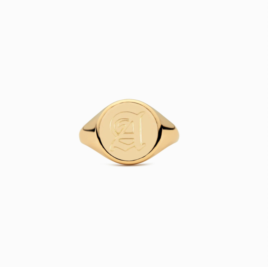 Gold Plated Sterling Silver Personalized Alphabet Adjust Signet Ring GLAMOUR CHICCASTLE