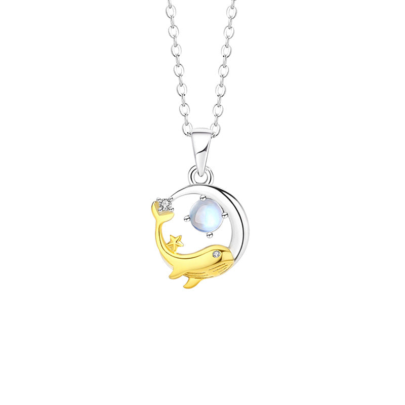 Gold Plated Sterling Silver Whale Moon Necklace GLAMOUR CHICCASTLE