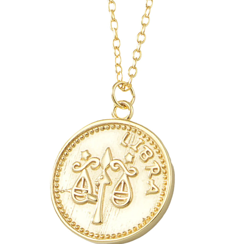 Gold Plated Sterling Silver Zodiac Coin Necklace GLAMOUR CHICCASTLE