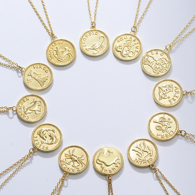 Gold Plated Sterling Silver Zodiac Coin Necklace GLAMOUR CHICCASTLE