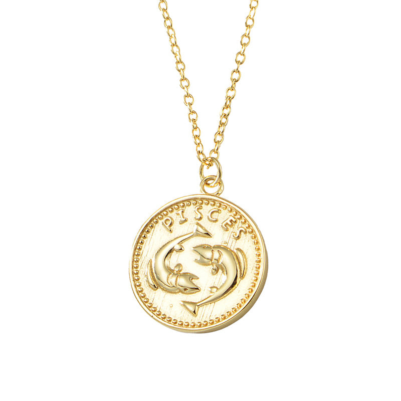 Gold Plated Sterling Silver Zodiac Coin Necklace GLAMOUR CHICCASTLE