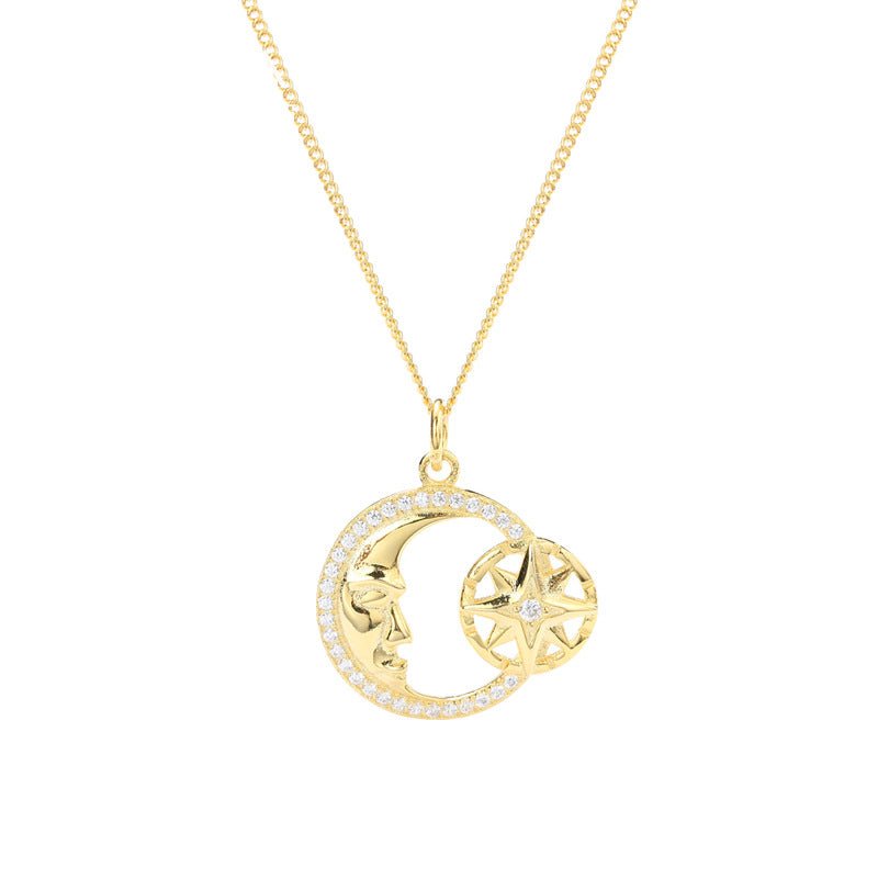 Gold Sterling Silver Nocturnal Power Gold Moon and Star Pendant Necklace GLAMOUR CHICCASTLE