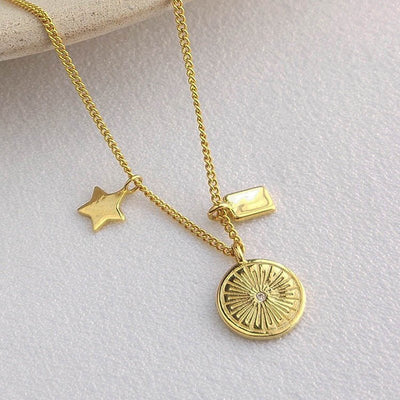 Gold Sterling Silver Sun Necklace Savannah Star Pendant Necklace GLAMOUR CHICCASTLE