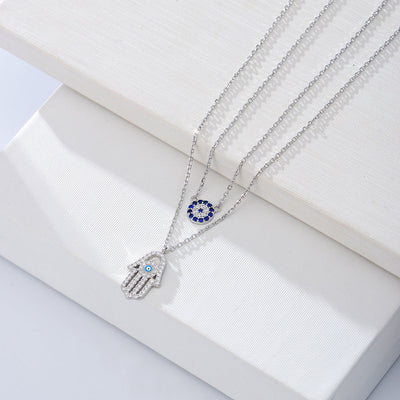 Hamsa Hand Evil Eye Necklace 925 Sterling Silver Fine Jewelry GLAMOUR CHICCASTLE