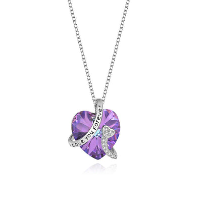 I Love You Forever Sterling Silver Colorful Cubic Zirconia Heart Pendant Necklaces GLAMOUR CHICCASTLE