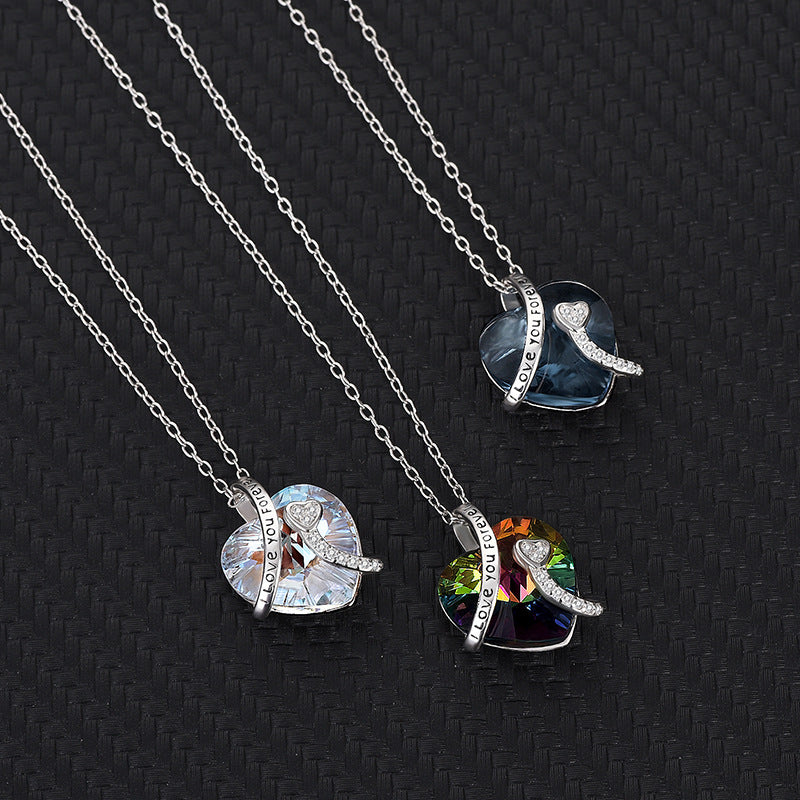 I Love You Forever Sterling Silver Colorful Cubic Zirconia Heart Pendant Necklaces GLAMOUR CHICCASTLE