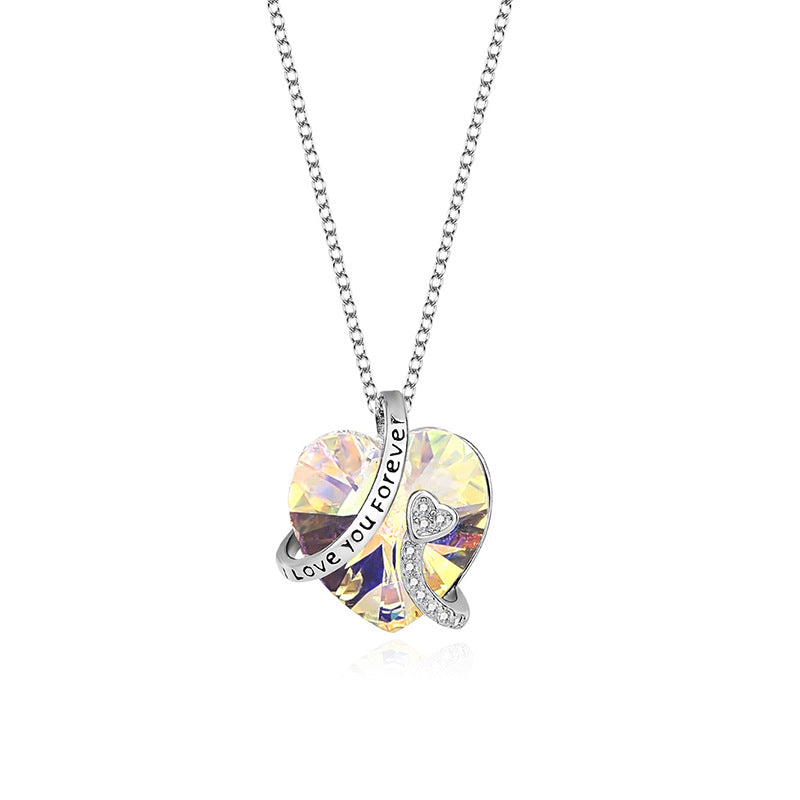 I Love You Forever Sterling Silver Colorful Cubic Zirconia Heart Pendant Necklaces GLAMOUR CHICCASTLE