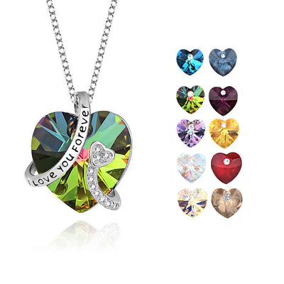 I Love You Forever Sterling Silver Colorful Cubic Zirconia Heart Pendant Necklaces GLAMOUR CHICCASTLE