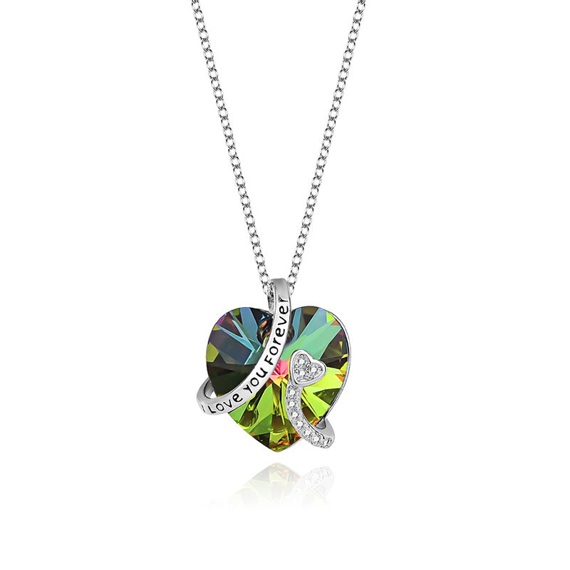 I Love You Forever Sterling Silver Colorful Cubic Zirconia Heart Pendant Necklaces GLAMOUR CHICCASTLE