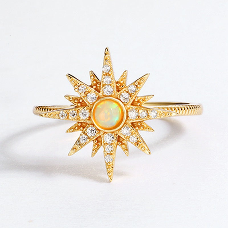 Make a Statement with a Sun-inspired Ring in 925 Sterling Silver Gold Opal Ring GLAMOUR CHICCASTLE