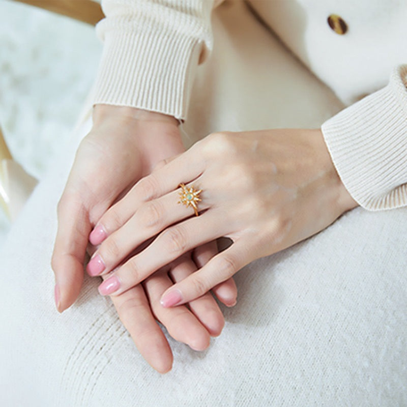 Make a Statement with a Sun-inspired Ring in 925 Sterling Silver Gold Opal Ring GLAMOUR CHICCASTLE