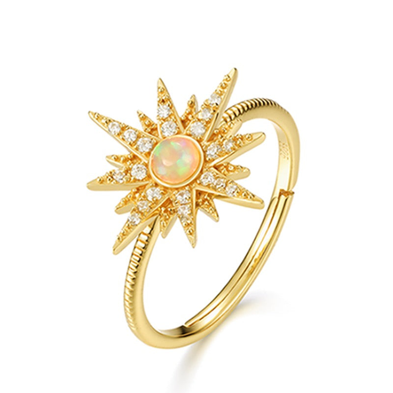 Make a Statement with a Sun-inspired Ring in 925 Sterling Silver Gold Opal Ring GLAMOUR CHICCASTLE