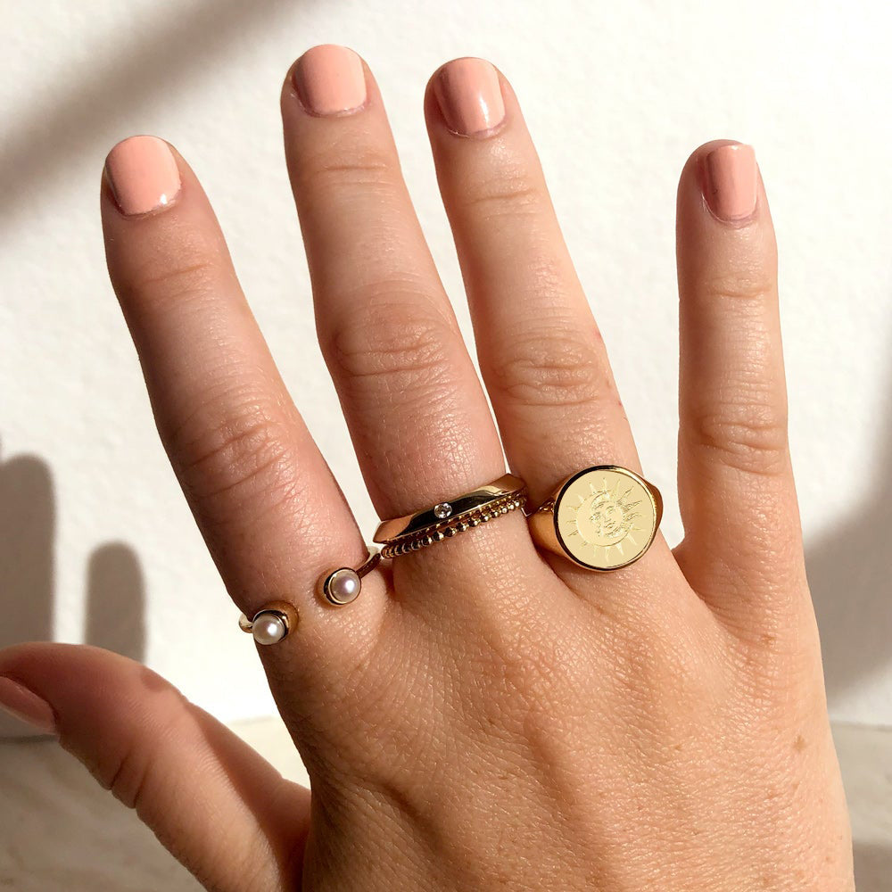 Matching Smiley Face Sun And Moon Ring Silver Signet Ring