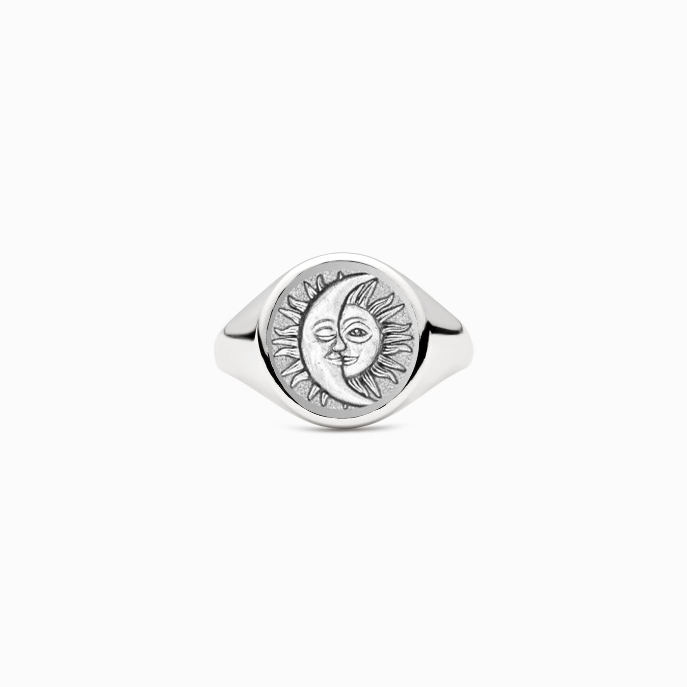 Matching Smiley Face Sun And Moon Ring Silver Signet Ring