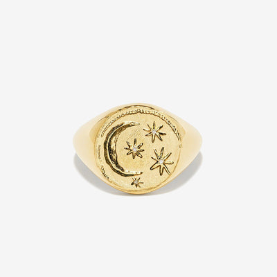 Moon and Star Signet Ring