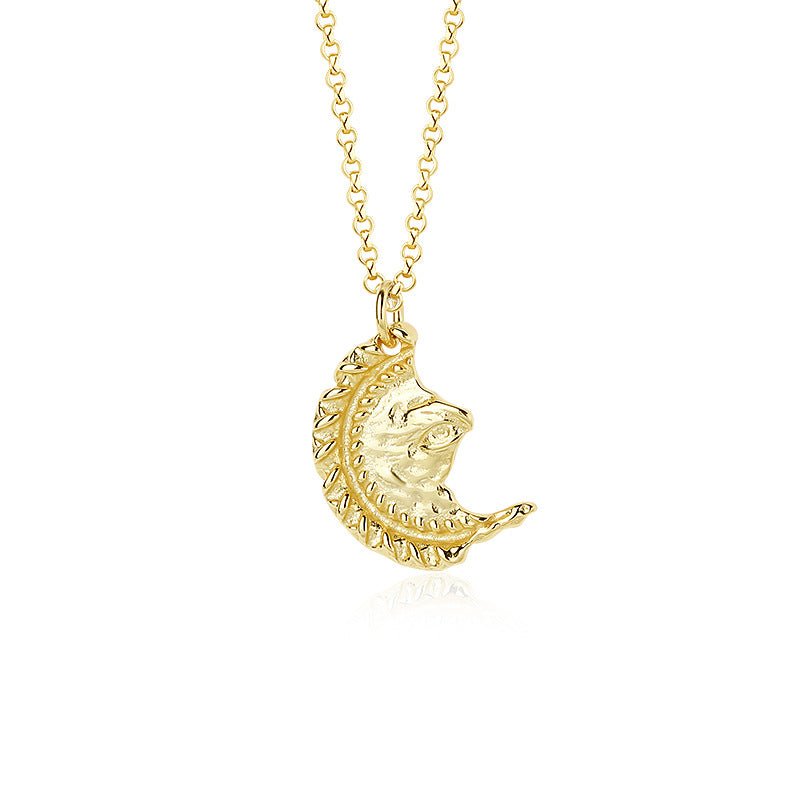 Nocturnal Power Gold Waning Moon Stud 925 Sterling Silver Necklace GLAMOUR CHICCASTLE