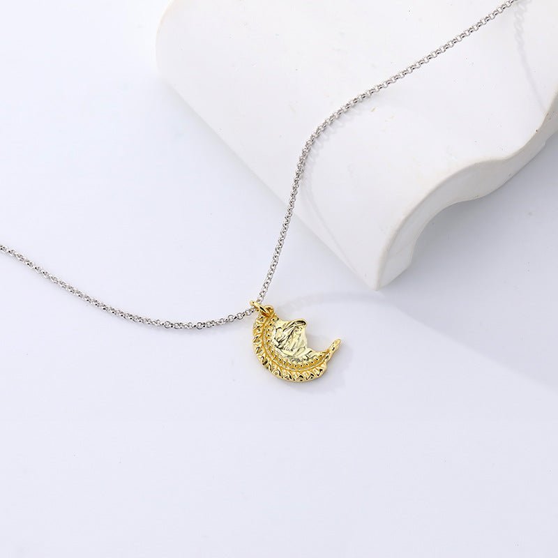 Nocturnal Power Gold Waning Moon Stud 925 Sterling Silver Necklace GLAMOUR CHICCASTLE