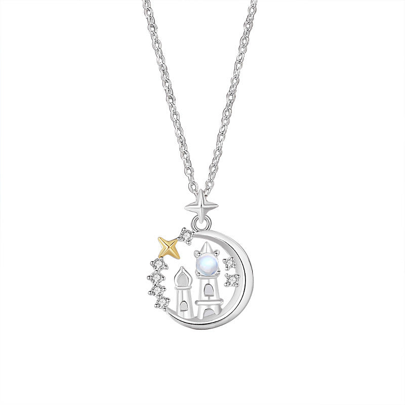 Sterling Silver Moonstone Castle Necklace