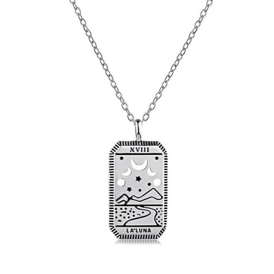 Sterling Silver Moon And Star Tarot Card Necklace