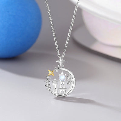 Sterling Silver Moonstone Castle Necklace