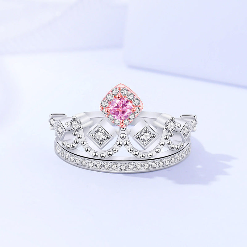 Pink Sapphire CZ Crown Ring Princess Tiara Ring Engagement Ring GLAMOUR CHICCASTLE