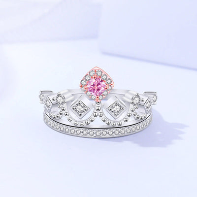 Pink Sapphire CZ Crown Ring Princess Tiara Ring Engagement Ring GLAMOUR CHICCASTLE