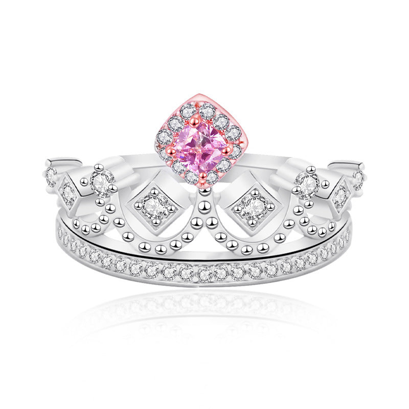 Pink Sapphire CZ Crown Ring Princess Tiara Ring Engagement Ring GLAMOUR CHICCASTLE