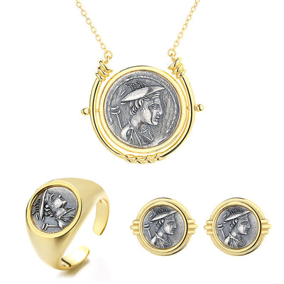 S925 Hermes Jewelry Set Roman Greek God Mercury Hermes Necklace Earrings Ring GLAMOUR CHICCASTLE