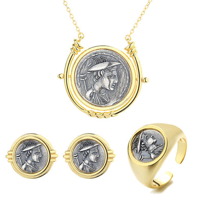 S925 Hermes Jewelry Set Roman Greek God Mercury Hermes Necklace Earrings Ring GLAMOUR CHICCASTLE