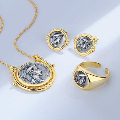 S925 Hermes Jewelry Set Roman Greek God Mercury Hermes Necklace Earrings Ring GLAMOUR CHICCASTLE