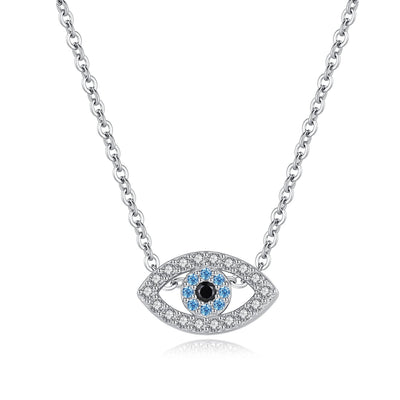 Sparkling 925 Sterling Silver Evil Eye Necklace Cubic Zirconia Accents GLAMOUR CHICCASTLE