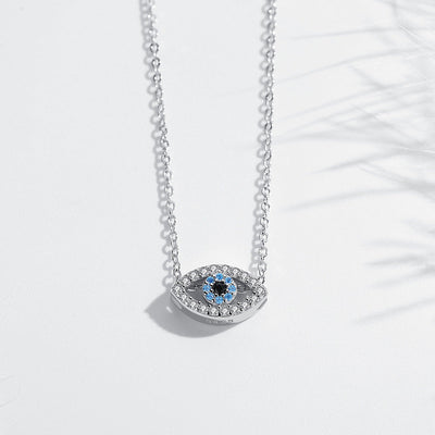 Sparkling 925 Sterling Silver Evil Eye Necklace Cubic Zirconia Accents GLAMOUR CHICCASTLE