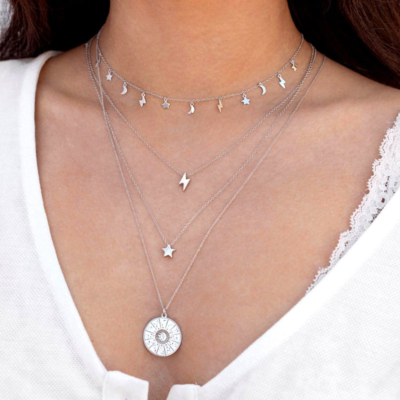 Star Moon Necklace Jewelry Stylish Symbolic Sterling Silver Necklace GLAMOUR CHICCASTLE