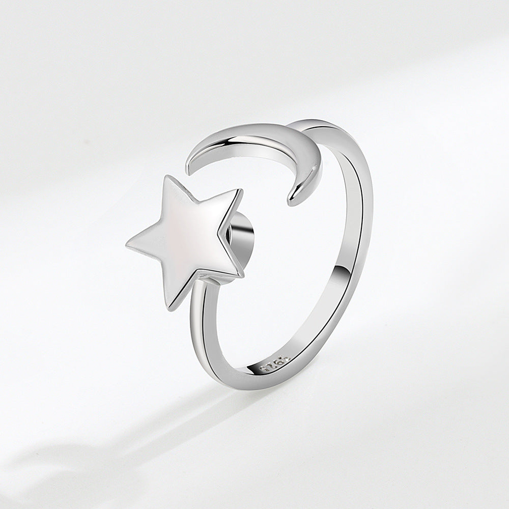 Star and Moon Fidget Ring Women Adjustable Toi et Moi Ring GLAMOUR CHICCASTLE